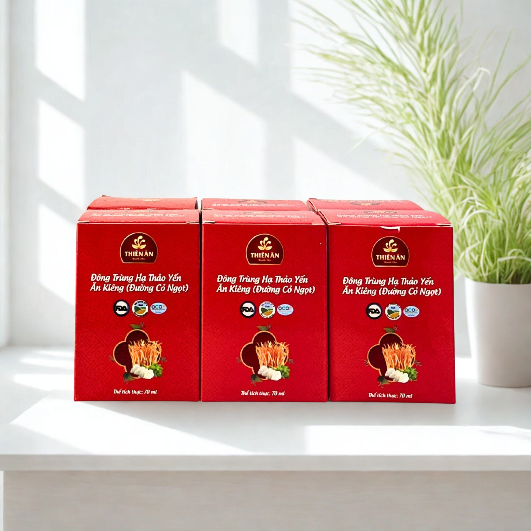 Lốc 6 Hũ Đông Trùng Hạ Thảo Yến Ăn Kiêng (Đường Cỏ Ngọt) LỐC 6 HŨ (70ML/HŨ)