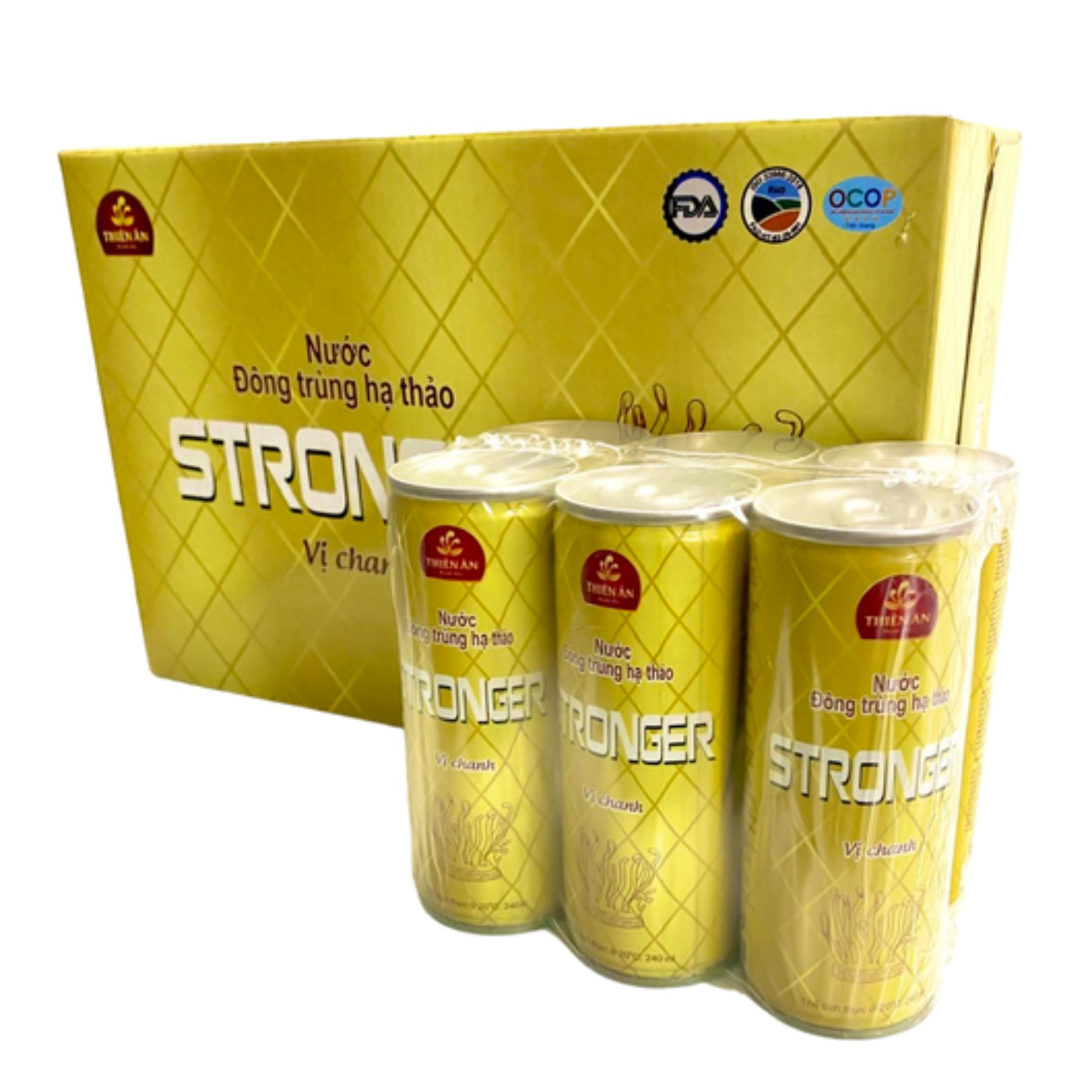 Thùng 24 Lon Nước Đông Trùng Hạ Thảo Vị Chanh Stronger THÙNG 24 LON (240ML/LON)